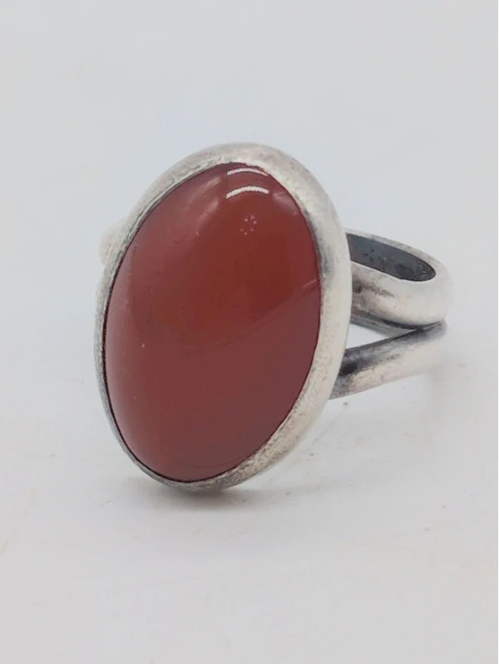 Vintage Silver Split Shank Red Carnelian Ring Size 6